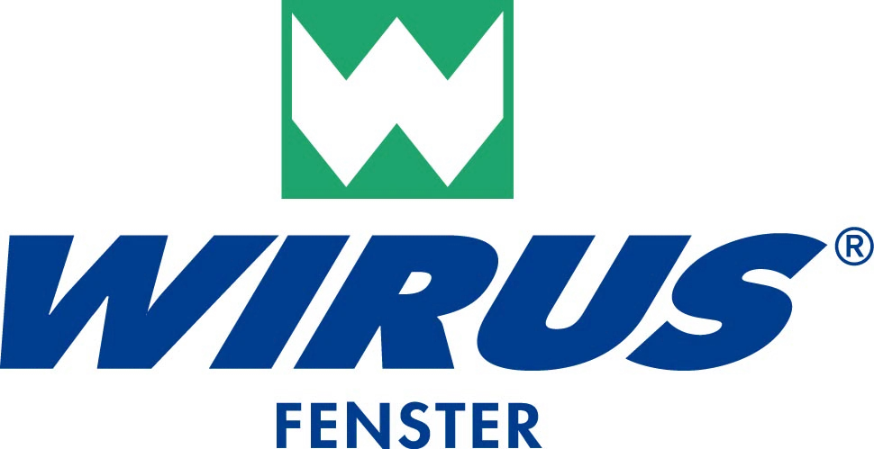 WIRUS Fenster Logo mit grünem W-Symbol und blauem Schriftzug