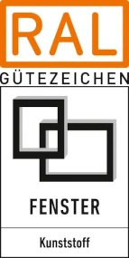RAL Gütezeichen für Kunststoff-Fenster mit Fenster-Icon und Schriftzug